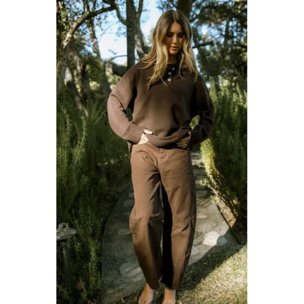 PARKE Cotton Twill Horseshoe Barrel Pants Brown High Rise Lightweight Size 28